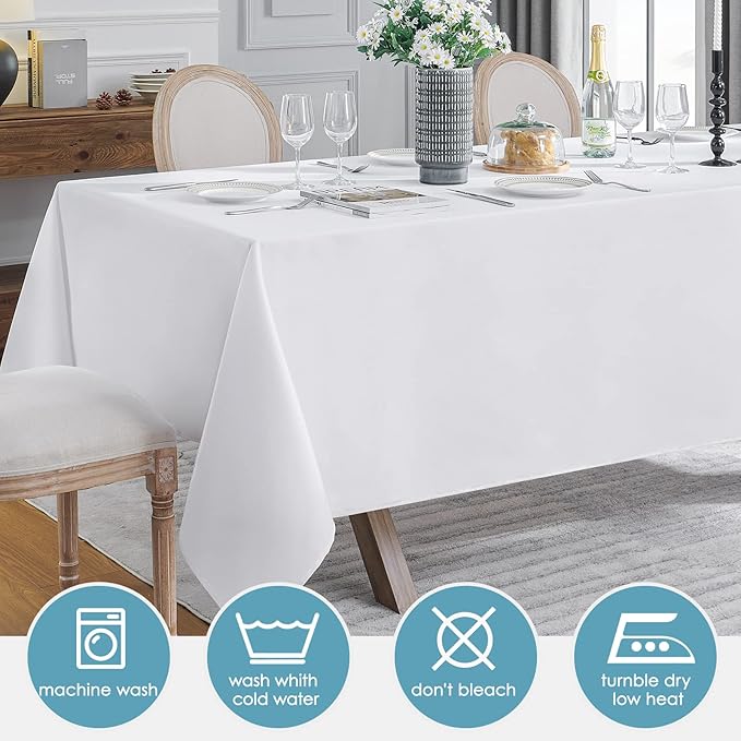 VidaFete Table Cloth 90 * 132inch 10 Pack Rectangle Tablecloth Polyester, Stain Wrinkle Resistant Polyester Dining Table Cover for Kitchen Dinning Party Wedding Rectangular Tabletop Decoration(White)
