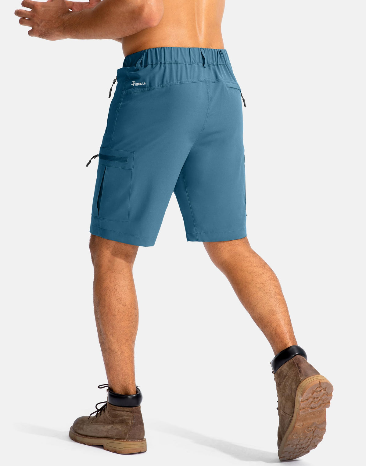 Pudolla Men's Hiking Cargo Shorts 9" Lightweight Outdoor Work Shorts for Men Travel Golf Camping Casual with 5 Zipper Pockets(Sea Blue Large)