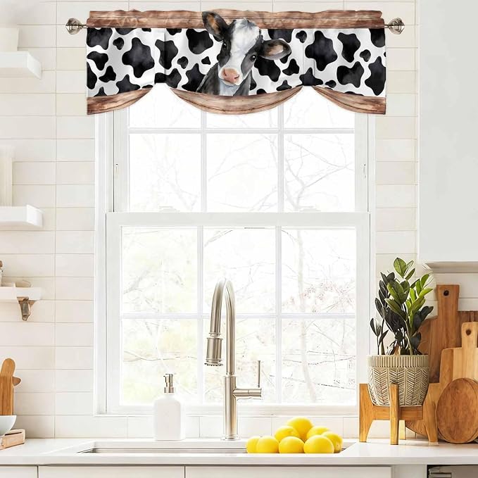 Cow Printed Tie Up Valance Curtains