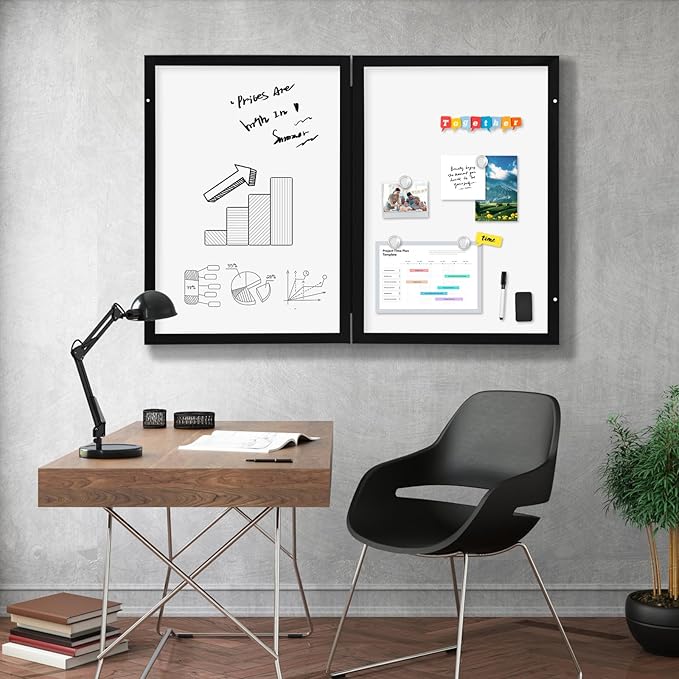 Black Hidden Board, Enclosed Whiteboard with Wooden Frame, 20x30in Poster Frame and Functional Whiteboard for Office, Home(Poster Not Included)
