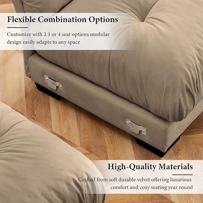 130" Oversized Couch, 3 Seater Modular Sectional Sofa, Camel Large U Shaped Sectional Couches for Living Room, Fluffy Couch Set, 3 Seater, Velvet Cloud Couch with Ottoman, Sofas for Living Room