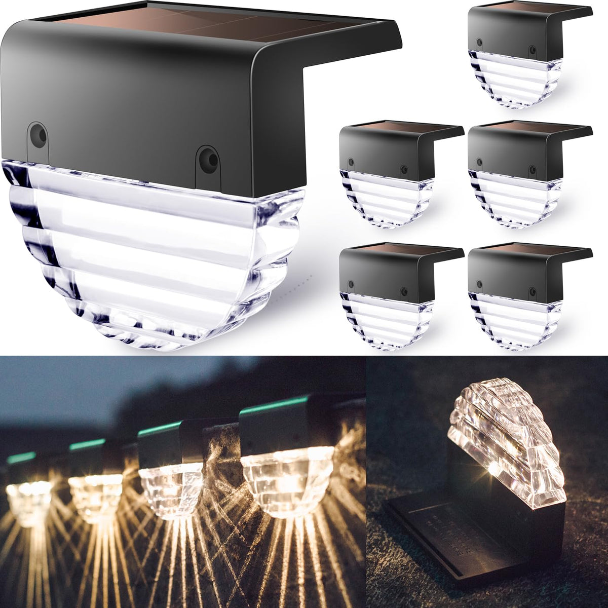 TIJNN Solar Deck Lights Outdoor, Fence Light Waterproof Led Lights for Outdoor Stairs, Step, Yard,Patio Decor Garden Illumination - 6 Pack