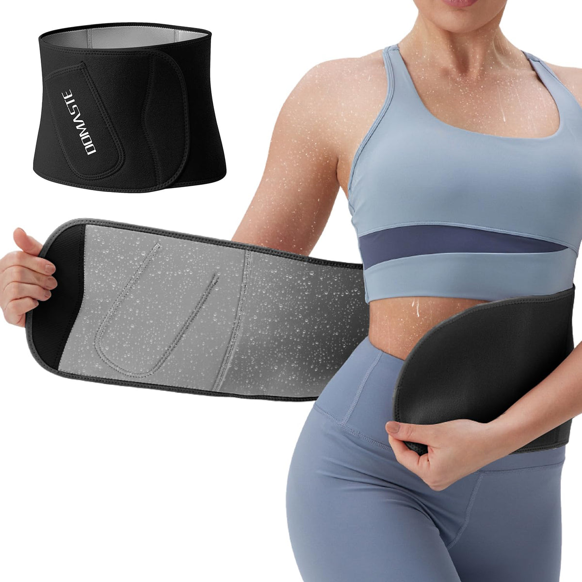 Domaste Waist Trimmer for Women & Men - Sweat Belt Waist Trainer Stomach Wrap for High-Intensity Training & Workouts(Black)