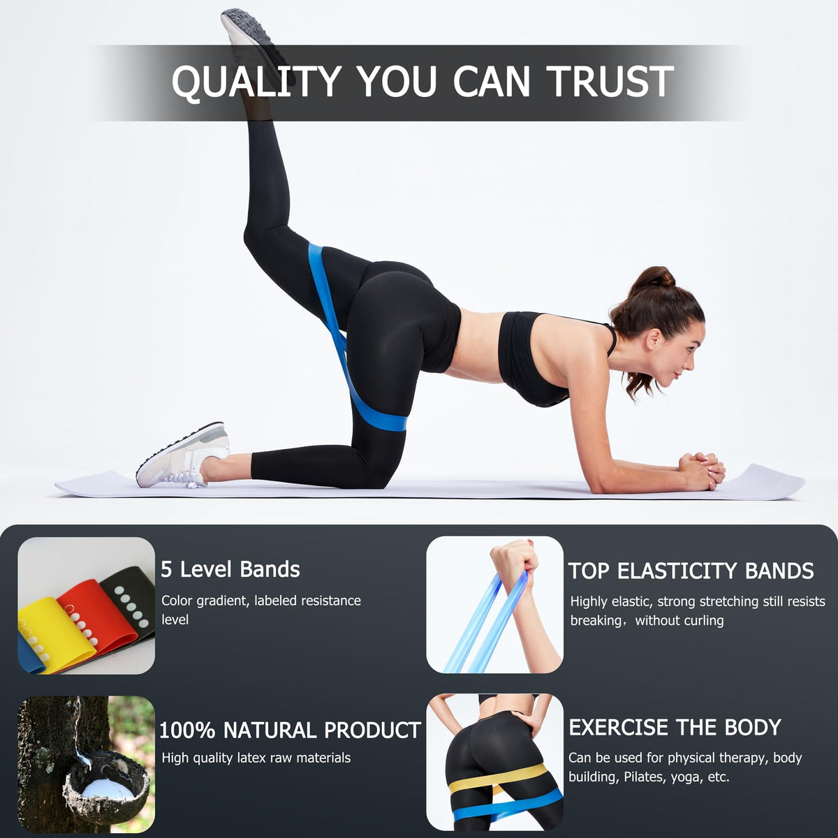 Professional 5 Pcs Long Resistance Bands and 5 Pcs Loop Bands. Latex-Free, Work Out Bands, Stretch Bands for Working Out Women or Men, Exercise Bands Set for Physical Therapy