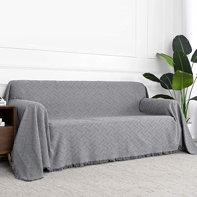 MYSKY HOME Couch Cover Sofa Covers for 2 Cushion Couch Sofa Protector Geometrical Couch Cover Living Room Sofa Throws Sofa Slipcovers for Pets, Kids(Large, 71" x 102", Grey)