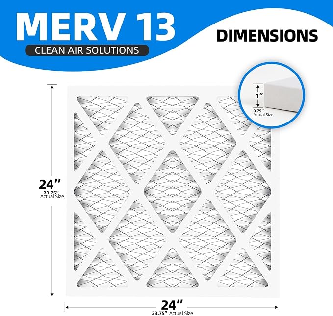 24x24x1 Furnace Air Filters, MPR 1900 & FPR 10, MERV 13 Pleated Air Filter