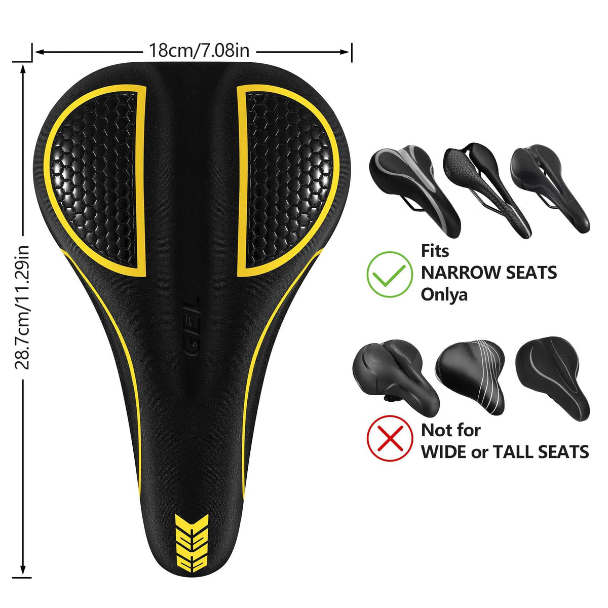 Bike Seat Cushion - Gel Padded Bike Seat Cover for Men Women Comfort, Extra Soft Exercise Bicycle Seat Compatible with Peloton, Outdoor & Indoor with Adjustable Velcro Secure Yellow
