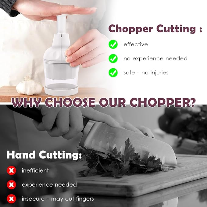 White Manual Veggie Chopper - Onion, Garlic, Nut Cutter with Container