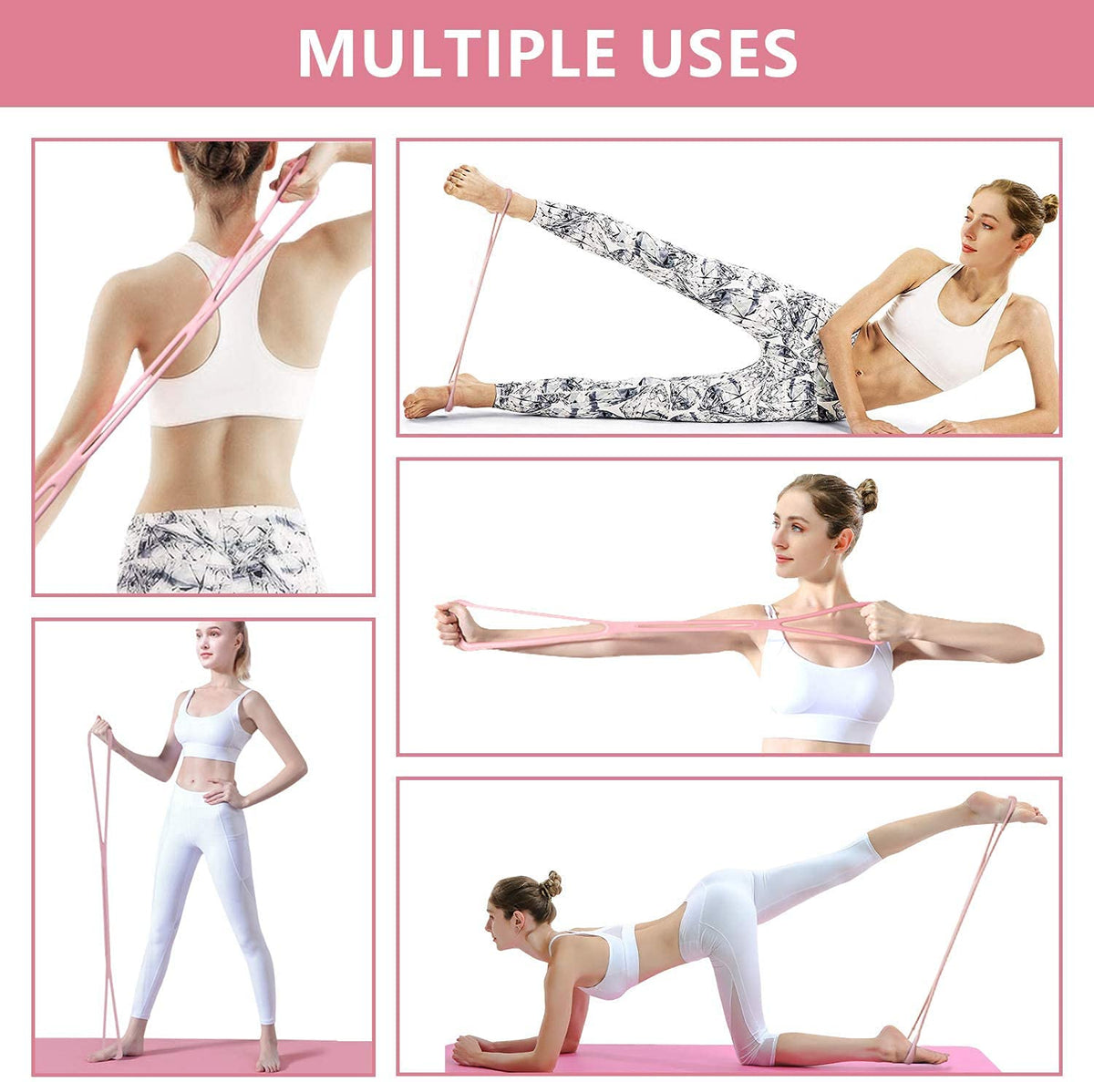 Figure 8 Stretch Resistance Band, Portable Elastic Fitness Pulling Rope Chest Expander, Arm Back Shoulder Training Stretch Bands for Strength Muscle Yoga Pilates Stretching Physical Therapy (Pink)