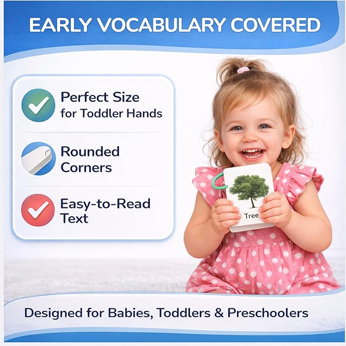 Flash Cards for Toddlers 1–3 with Rings,250 Double-Sided Cards,500 Words–1 Year Old Girl & Boy Gifts – Toddler Flash Cards–Learning & Educational Toys for 1+ Year Old, Montessori Toys for 2 Year Olds