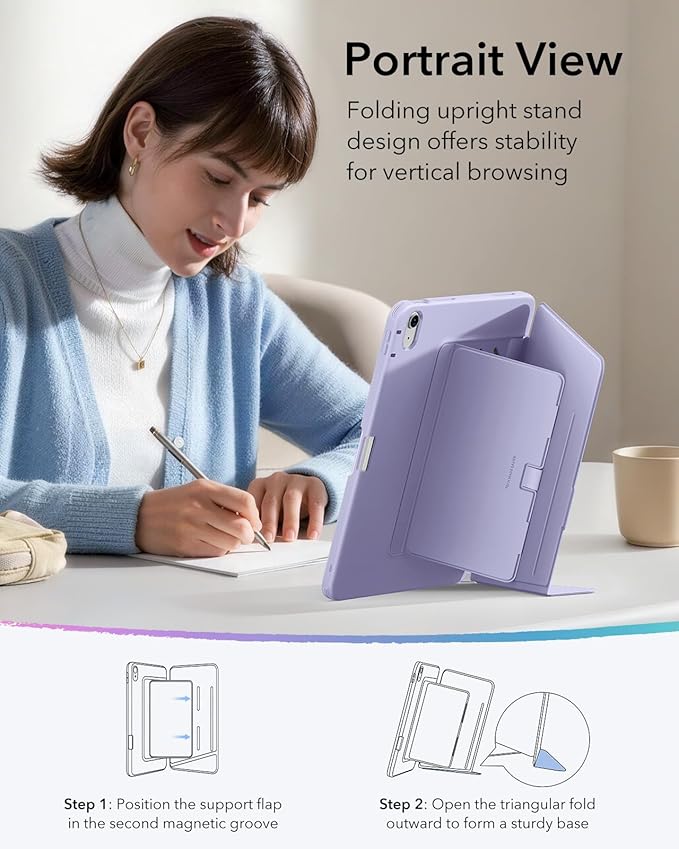 ESR for iPad Air 13 Inch Case M4/M3/M2 (2026/2025/2024), Vertical Stand Cover, Multi Stand Angles, Ultra-Stable Case with Pencil Holder, Flip Series, Light Purple