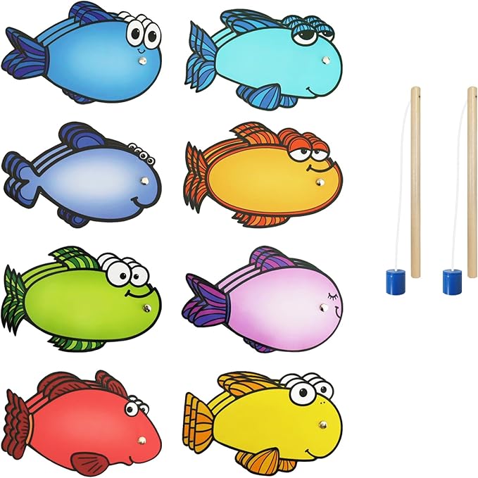 Magnetic Fishing Game, 24 Dry Erase Fish and 2 Wooden Toy Fishing Pole Sight Word Games Educational Toys for Kids, Kindergarten & Family