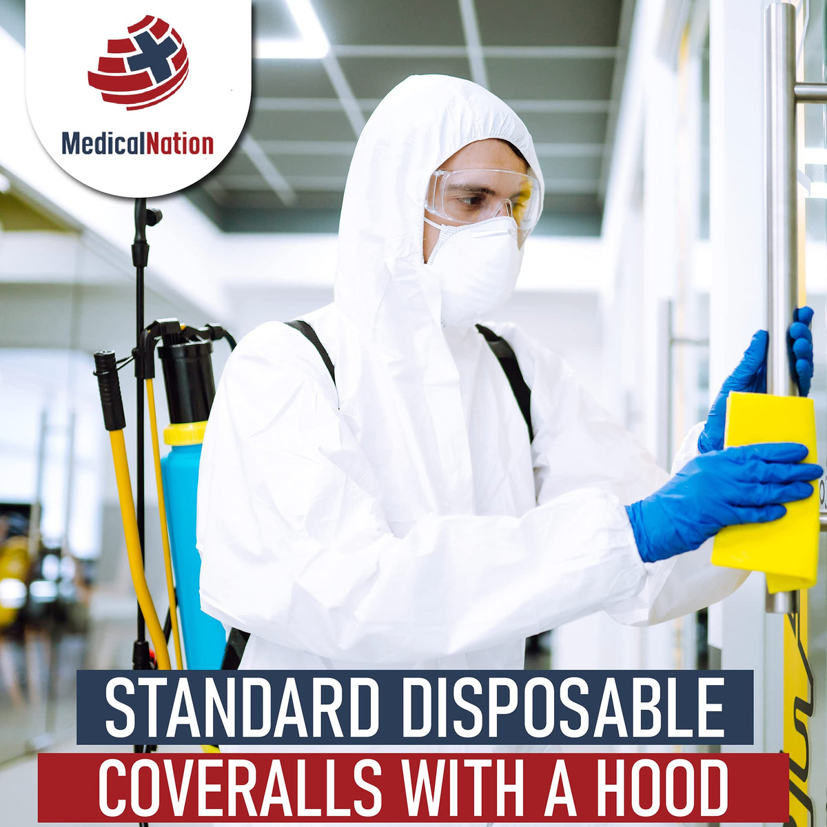 Medical Nation Hazmat Suits Disposable | 10 Pack | With Hood, Heavy Duty, Breathable Disposable Coverall, Painter Suit | Large