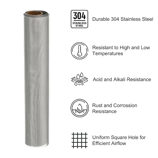 PATIKIL 40" L x 16" W Woven Wire Mesh, 120 Mesh 304 Stainless Steel Air Vent
