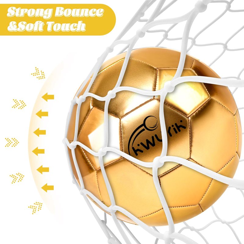 4Pcs Soccer Goals Set 2Pcs Soccer Nets 2x1.5ft 1Pcs Ball 1Pcs Pump Indoor Soccer Nets for Kids with Size 2 Toddler Soccer Ball Foldable Net with Pump Pink Purple for Children Boys Girls (Gold)