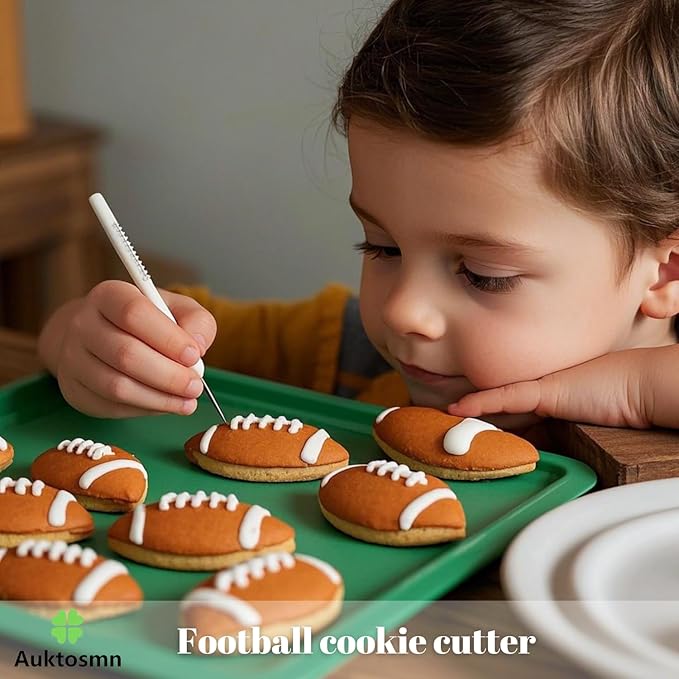 Auktosmn Football Cookie Cutter Set-6 Piece-4.5" 4.0" 3.5" 3.0" 2.5" 2"-Dishwasher Safe-Sports Cookie Cutters Bread and Fondant Baking Molds for Party