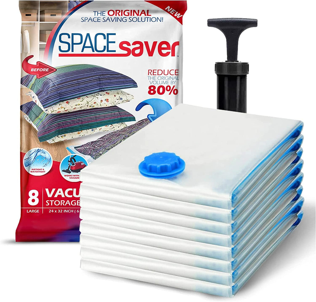 Spacesaver Medium Vacuum Storage Bags for Comforters, Blankets & Clothes – Vacuum Sealed Compression Bags with Hand Pump – Space Saver Storage Bags for Bedding, Moving, Travel & Organization (10 Pack)