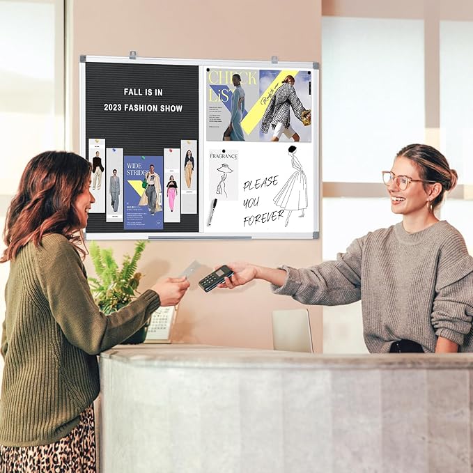 S SWANCROWN Felt Board White Board Combo/Letter Board/Dry Erase Whiteboard for Office, Classroom Home, Black, 24x18 Inch