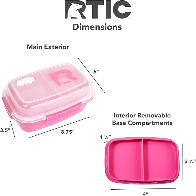 RTIC 5 Compartment Lunch Containers, Hot Food Container with Lid for Adults, Microwave Safe Divided Snack Lunch Box for Work or Travel, Reusable, BPA Free with Vent Space