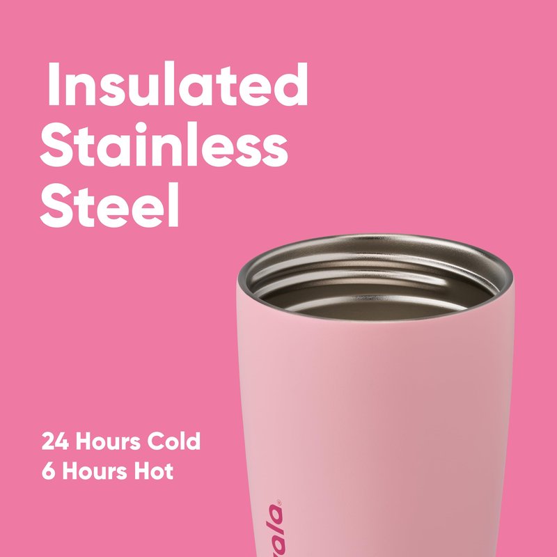 Owala SmoothSip Slider Insulated Stainless Steel Coffee Tumbler, Reusable Iced Coffee Cup, Hot Coffee Travel Mug, BPA Free 12 oz, Pink (Pucker Up)