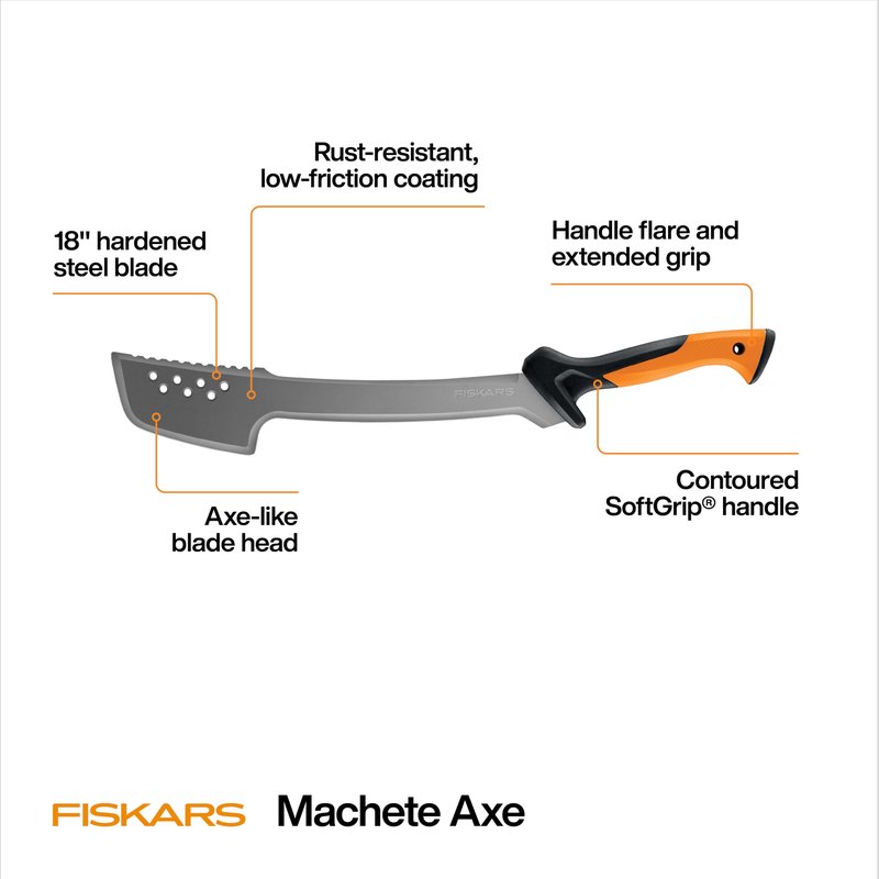 Fiskars Machete Knife, Machete For Cutting Trees, Heavy Duty, 18-Inch Bushcraft Axe Branch Cutter with Rust-Resistant and Low-Friction Blade Coating and Nylon Sheath