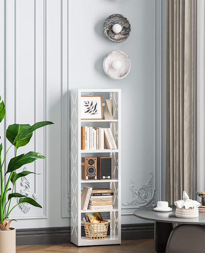 5-Tier Metal Bookshelf, Adjustable Bookcase with Anti-Tip Kit & Leveling Feet, Heavy-Duty Metal Storage Organizer, Modern Corner Shelves for Kitchen, Garage, Home Office