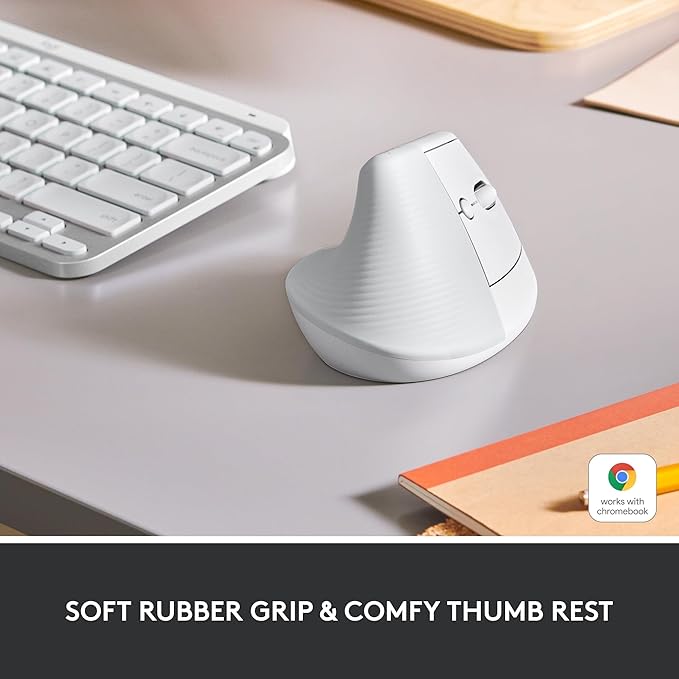 Logitech Lift Vertical Ergonomic Mouse, Wireless, Bluetooth or Logi Bolt USB Receiver, Quiet clicks, 4 Buttons, Compatible with Windows/macOS/iPadOS, Laptop, PC - Off White