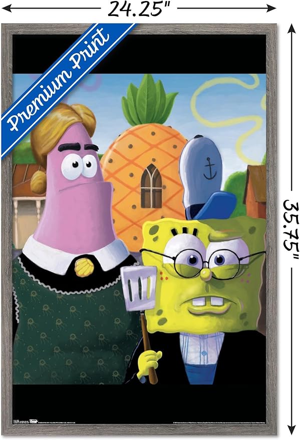 Trends International Nickelodeon Spongebob - American Gothic Wall Poster, 22.375" x 34", Barnwood Framed Version