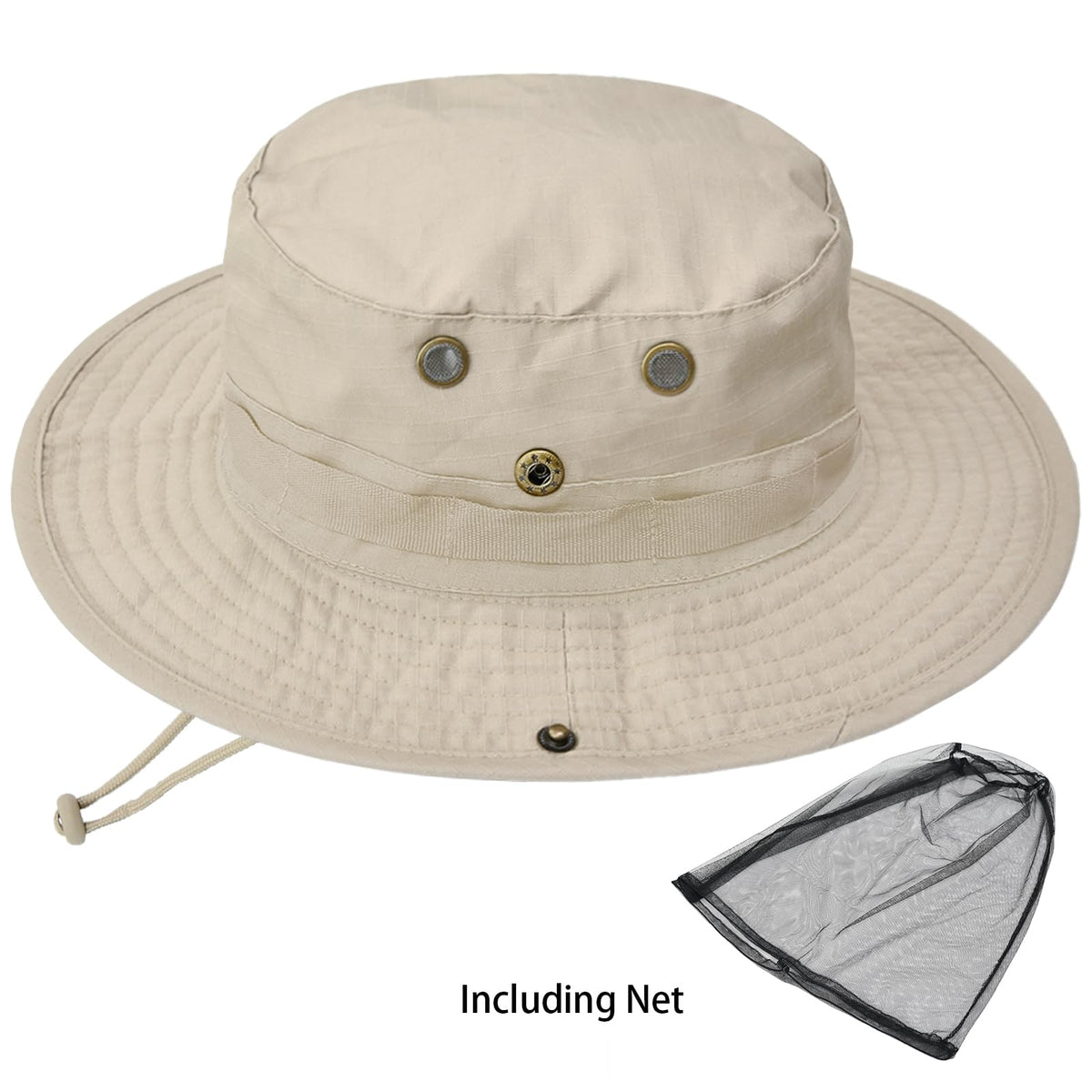Sun Hats for Men Women Bucket Hat UPF 50+ Boonie Hat Foldable UV Protection Hiking Beach Fishing Summer Safari with Removable Head Net Mesh(1pack-Khaki)