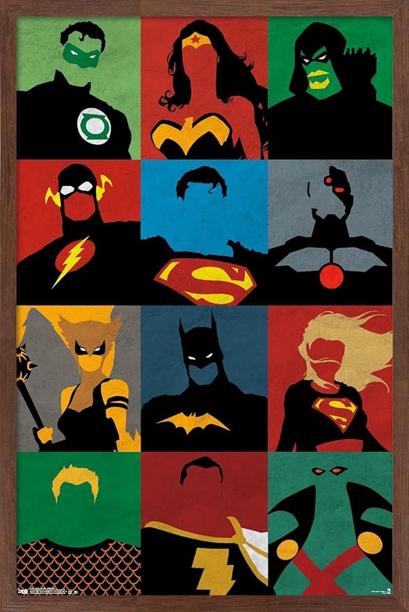 Trends International DC Comics - Justice League - Minimalist Wall Poster, 22.375" x 34", Mahogany Framed Version