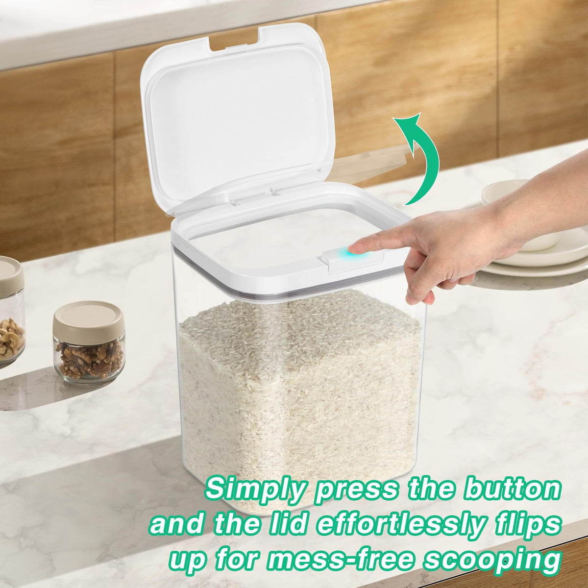 TBMAXS Airtight Rice Container 20 Lbs, Clear PET Plastic Food Storage Container Bin For Flour Sugar, Dry Food Holder with Easy Locking Lid for Kitchen Pantry Organization and Storage