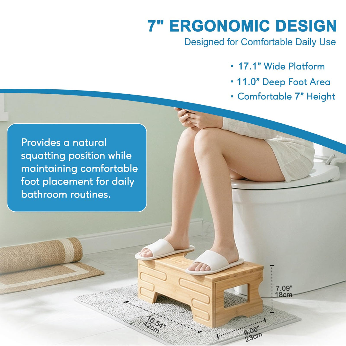 Foldable Toilet Stool–Squat Stool for Bathroom,Bamboo Potty Stool for Toddler,Teens & Adults,Adjustable 7" & 9" Heights Flip Design,Compact Space-Saving Poop Stool for Small Bathroom (Natural Color)