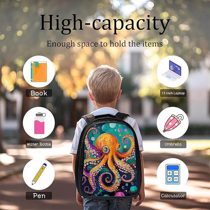 Octopus Backpack Set 3 Piece School Bags and Lunch Box with Pencil Case Octopus Bookbag Set for Toddler Kids Girls Boys Teens Kindergarten Elementary Middle