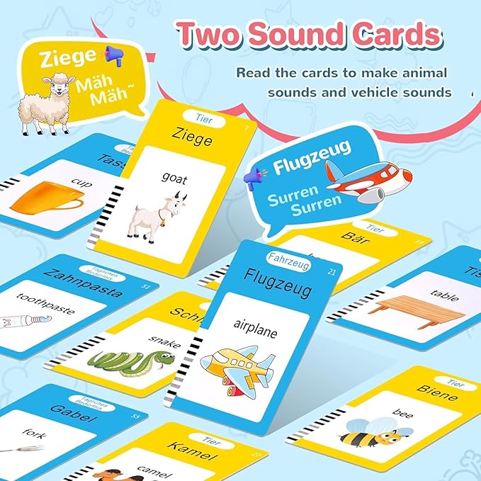 German & English Talking Flash Cards for Toddler, Learning Montessori Toys with 224 Sight Words, Speech Therapy Toys, Children's Sensory Preschool Learning Educational Birthday