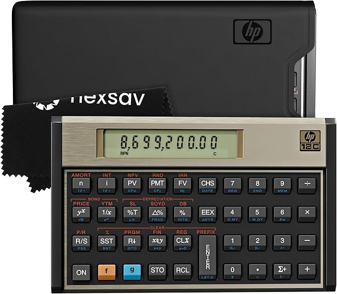 HP 12C Financial Calculator – 120+ Functions: TVM, NPV, IRR, Amortization, Bond Calculations, Programmable Keys – RPN Desktop Calculator for Finance, Accounting & Real Estate – Includes Case + Cloth