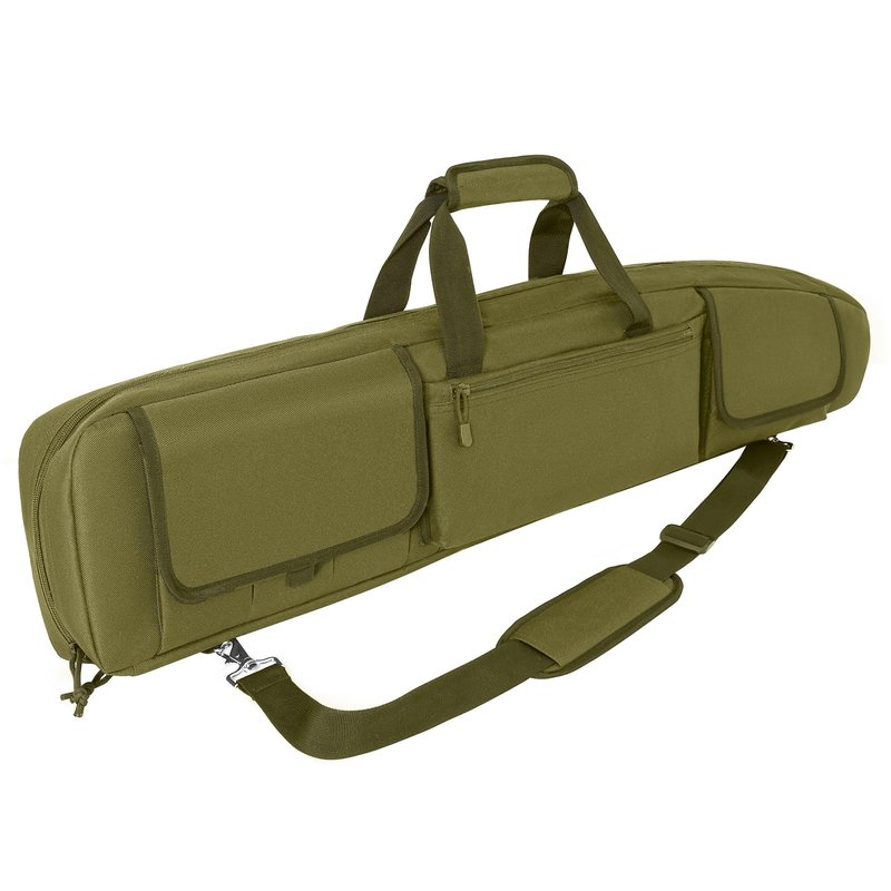 DULCE DOM Double Rifle Case, 38 42 44 inch Soft Gun Tactical Bag for Shooting Range, Movable Divider for 1 or 2 Gears, Multiple Magazine Pouches & Accessory Bags (Green, 42'')
