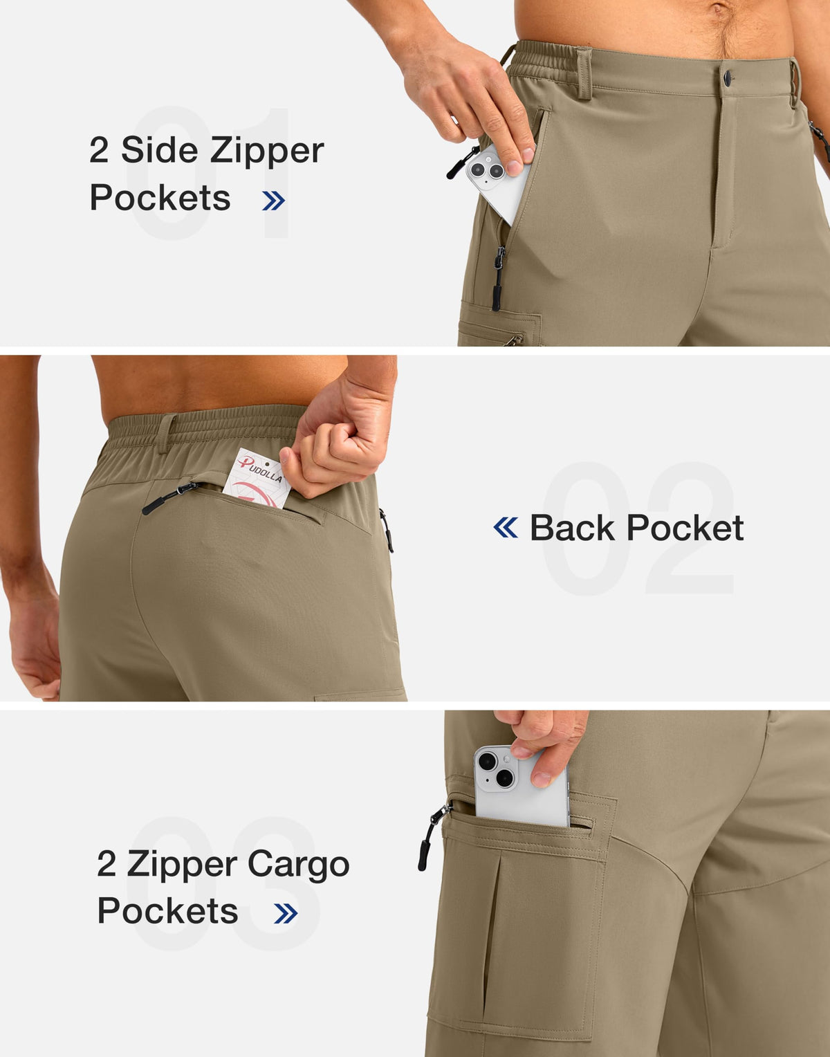 Pudolla Men's Hiking Shorts 11" Lightweight Cargo Work Shorts for Men Summer Travel Golf Casual Outdoor with 5 Pockets(Dusty Khaki Medium)