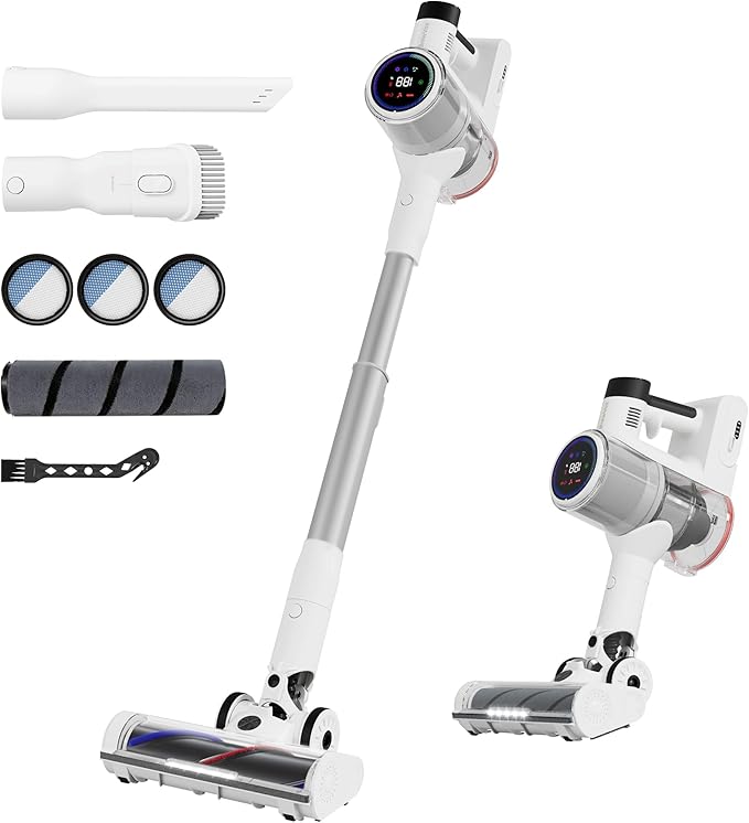 BrewVox Telescopic Cordless Stick Vacuum Cleaner for Home & Pet Hair, Smart Auto Detect, 2 Motorized Brushes, 6 Stage Filtration, 45kPa Powerful Suction, 550W Motor, 60 Min Runtime, Quick Rechargeable