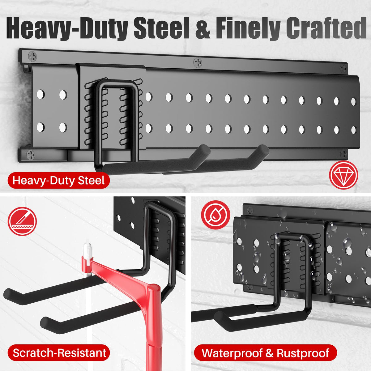 ZICANYCO Garage Tool Organizer Wall Mount 49.5 inches with 10 Adjustable Heavy-Duty Hooks, Garage Organization, Garden Tool Storage Rack, Yard, and Shed, Holds Up to 400 lbs