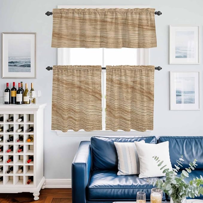 Kitchen Curtains Tiers and Valance Set of 3, Country Farmhouse Light Filtering