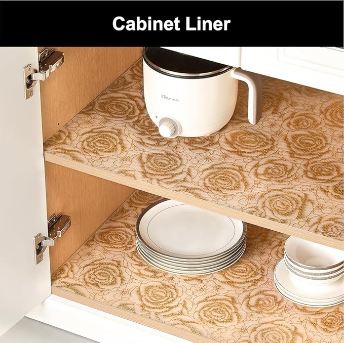 Cooyes Shelf Liner – Premium Non-Adhesive Cabinet & Drawer Liner for Kitchen – Waterproof Shelf Paper with Modern Pattern – Durable EVA Cabinet Mat – Easy to Cut （17.5" W x 360" L）