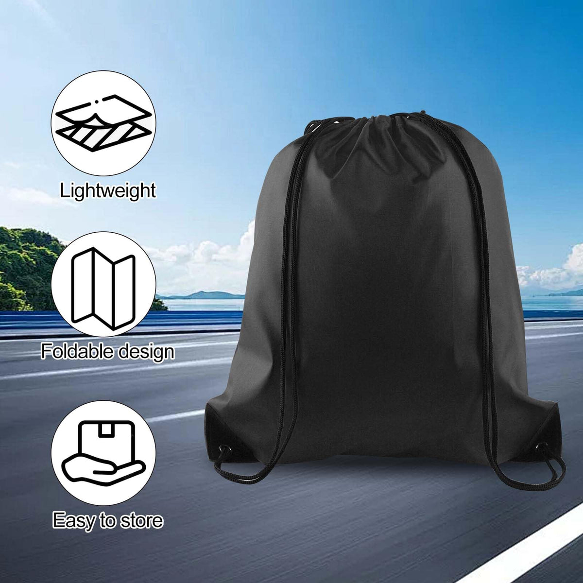 PLULON 15 Pcs Black Drawstring Bags, Drawstring Backpack Bulk, Classic Gym Backpack Bags for Yoga Traveling Outdoor Sports