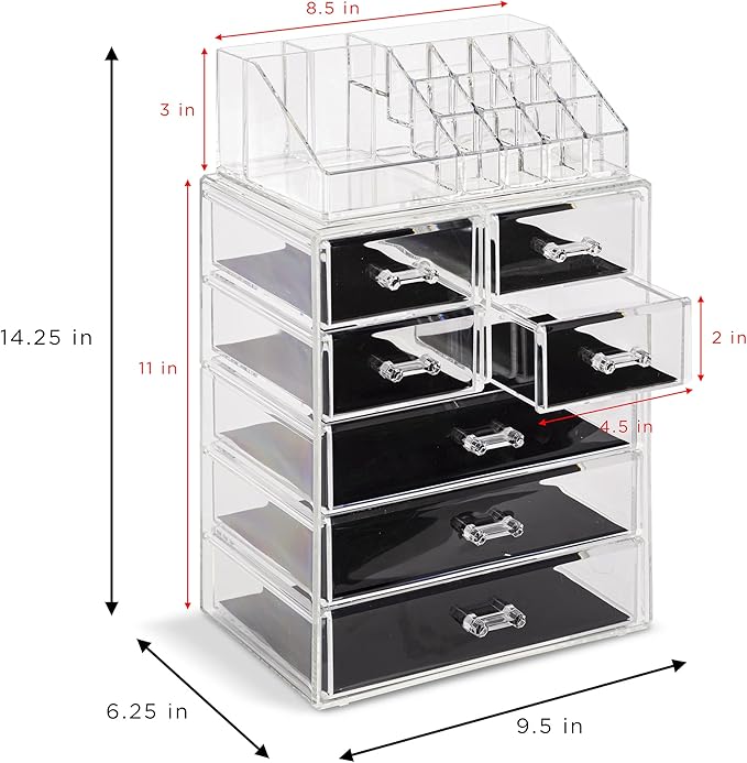 Sorbus Clear Cosmetic Makeup Organizer - Make Up & Jewelry Storage, Case & Display - Spacious Design - Great Holder for Dresser, Bathroom, Vanity & Countertop (3 Large, 4 Small Drawers)