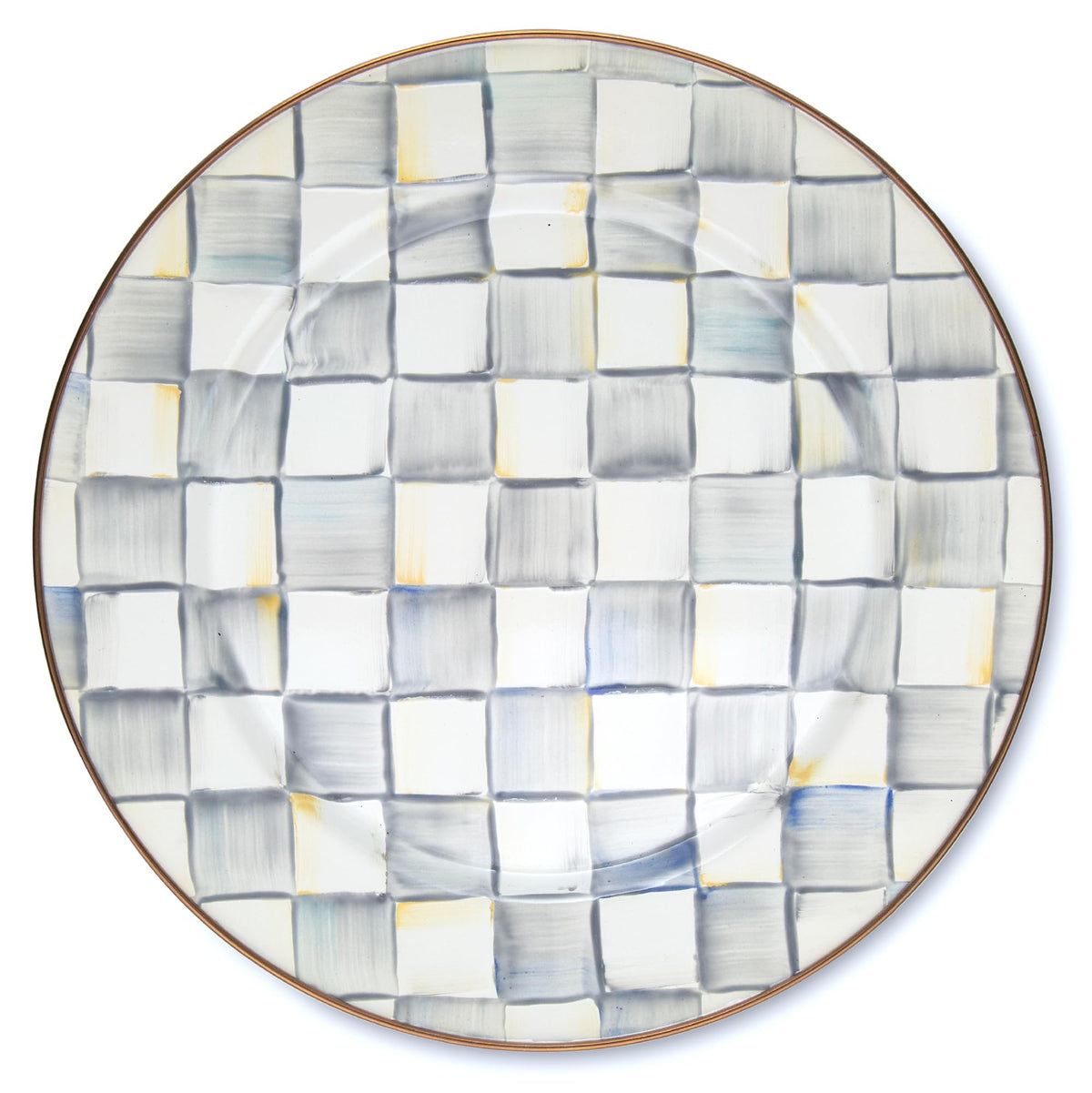MACKENZIE-CHILDS Enamel Charger Plate, Brown-and-White Mocha Check