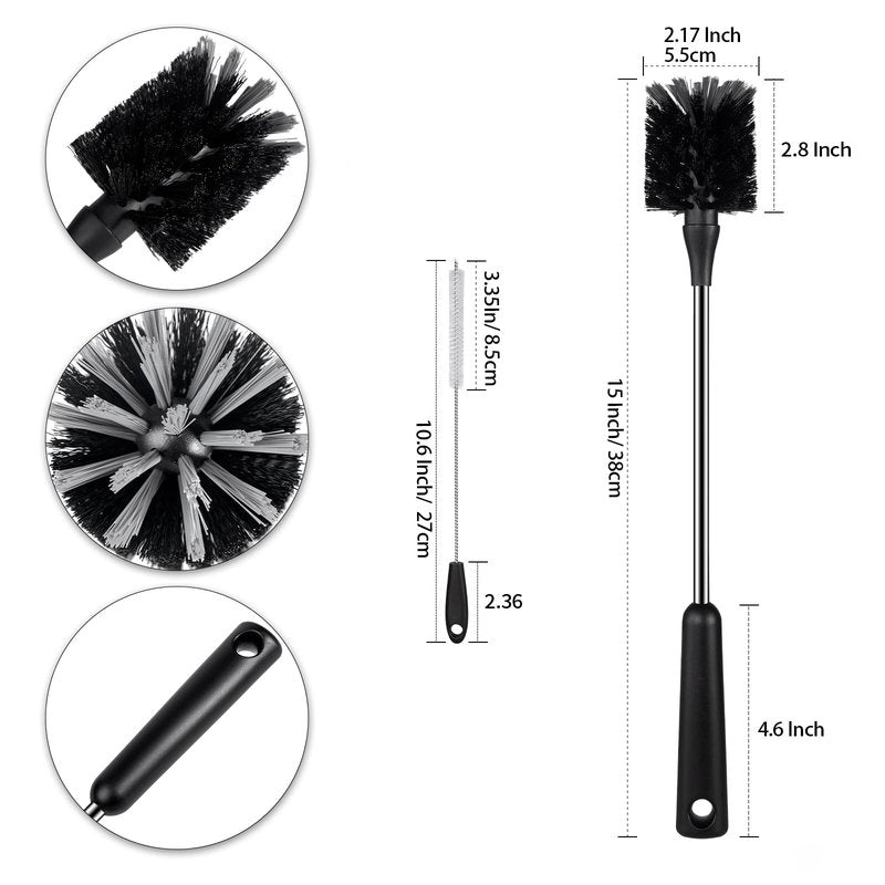 4 Pack Water Bottle Brushes with Straw Cleaner, Stainless Steel Handle Baby Bottle Brush Cleaner, Kitchen Scrub Cleaning Brushes for Cup, Wine Glasses, Coffee Mugs, Tumblers, Wine Decanters, Black