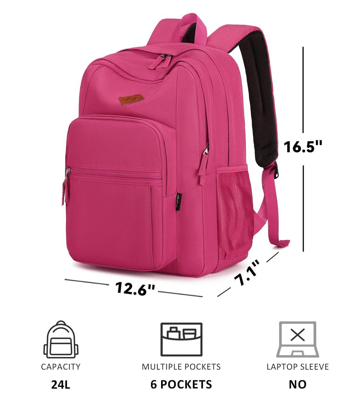 abshoo Girls Solid Color Backpack For College Women Water Resistant School Bag (Rose Red)