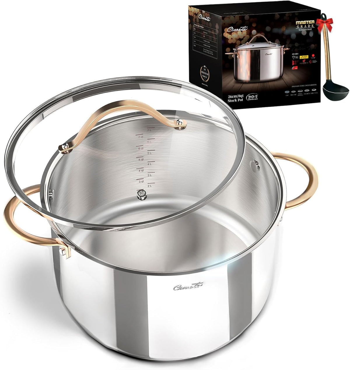 Ciwete Stock Pot 12 Quart, 18/10 Tri-Ply Stainless Steel Whole Clad Stock Pot with Lid, Seamless 12 QT Cooking Pot with Copper Handle, Healthy Stockpots, Induction, Gas, Oven and Dishwasher Safe