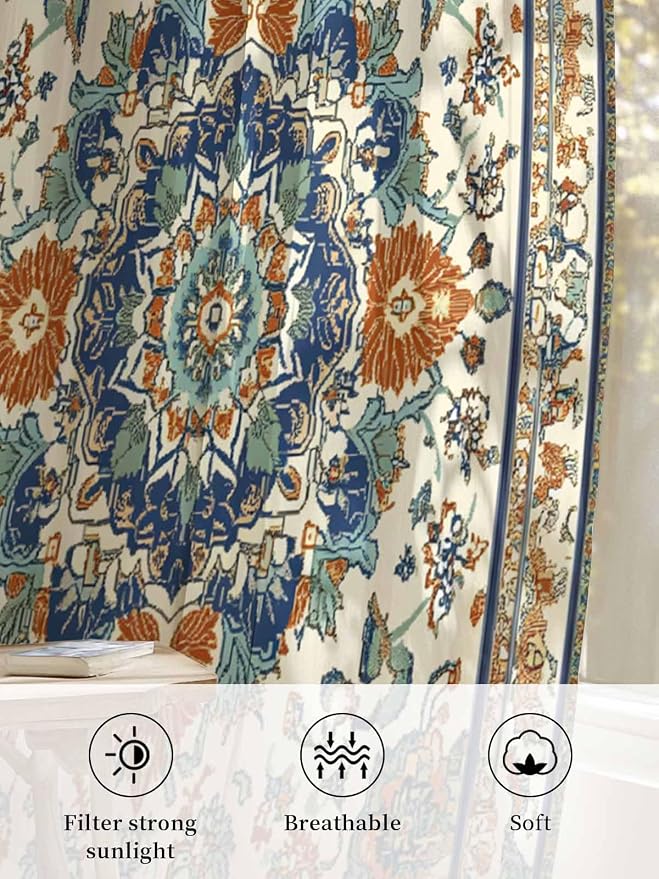 Sheer Curtains 54 Inch Length, Southwest Farmhouse Semi Sheer Curtains Light