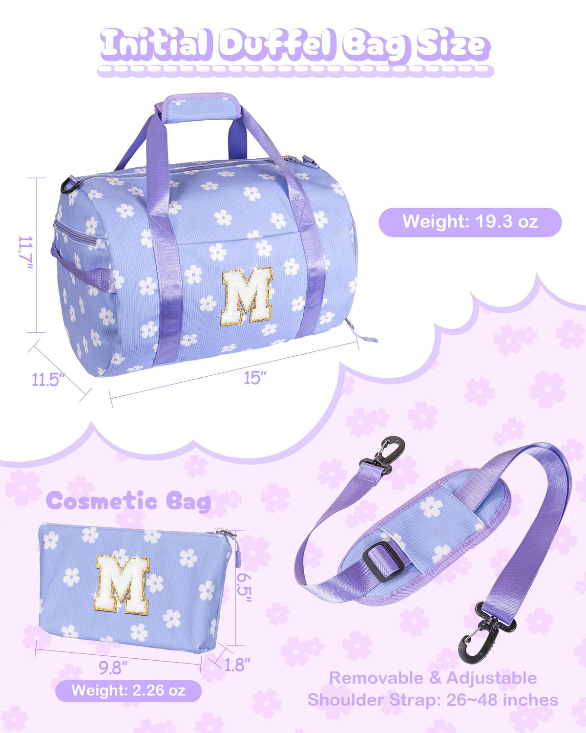 Vogewood Daughter Gift from Mom, Girls Gym Bag, Kids Personalized Dance Bags with Shoe Compartment, Customized Travel Duffle with Toiletry Bag, Perfect for Sleepovers or Trips (Letter C)