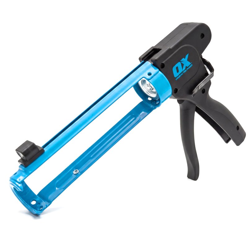 OX Pro Compact Caulk Gun - 10 oz Rodless Manual Caulking Gun Tool - 7:1 Thrust Ratio Designed for Tight Spaces, Includes Belt Clip - Pistola De Silicona